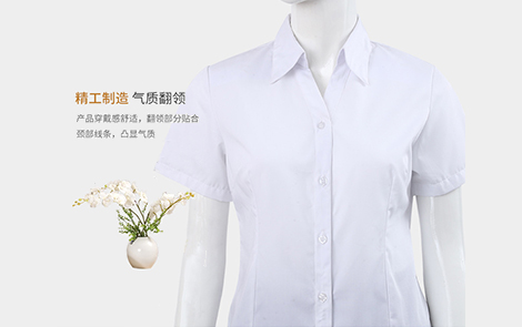 重慶純白V領(lǐng)棉質(zhì)女士短袖襯衫