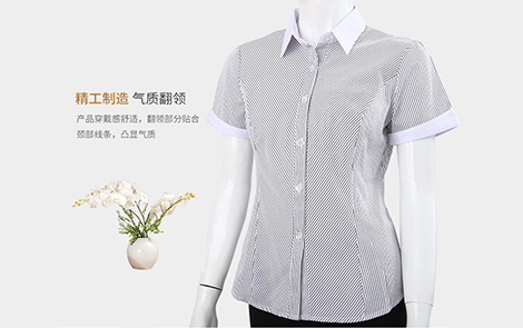 重慶白領(lǐng)黑色對斜條棉質(zhì)女士短袖襯衫